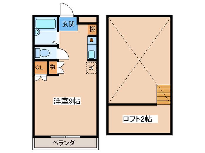 ルート基山B棟II(ワンルーム/2階)の間取り写真