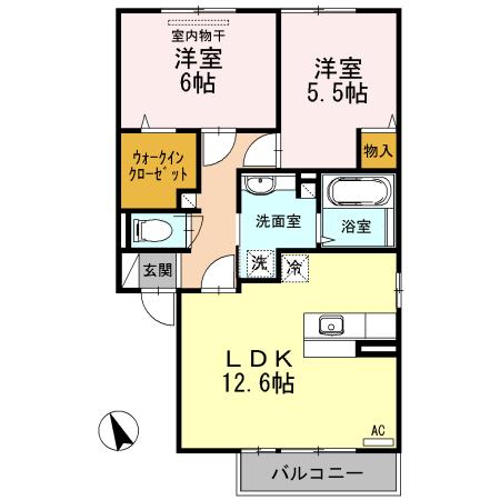 ローゼン シュタット A棟(2LDK/2階)の間取り写真