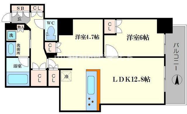 阿波座ライズタワーズフラッグ46(2LDK/42階)の間取り写真