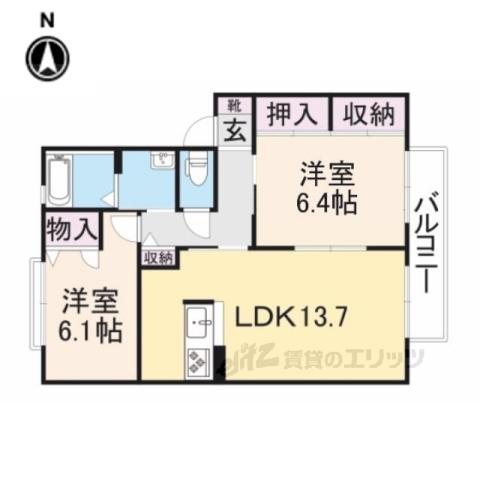 サンハイツ旭B棟(2LDK/2階)の間取り写真
