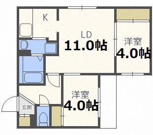 ファランドール東札幌(2LDK/4階)の間取り写真