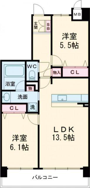 アルファステイツ今治駅前東(2LDK/2階)の間取り写真