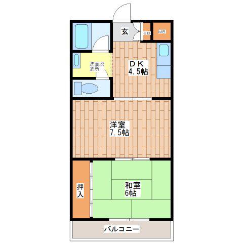 プレステージュ勝山(2DK/2階)の間取り写真