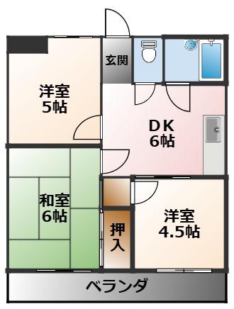 ロワイヤル学文(3DK/2階)の間取り写真
