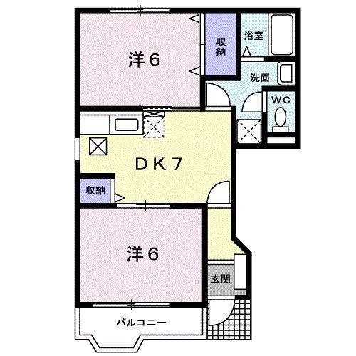 エスポワール上条B(2DK/1階)の間取り写真