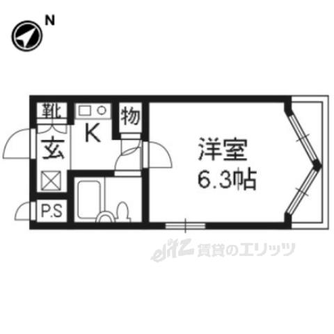 DETOM-1鴨川(1K/2階)の間取り写真