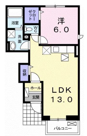 カームセイ III(1LDK/1階)の間取り写真