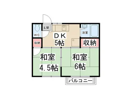 グリーンハイム萩原II(2DK/1階)の間取り写真