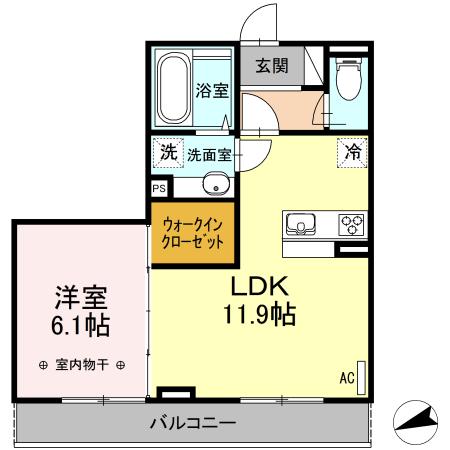 スリー・スターV B棟(1LDK/1階)の間取り写真