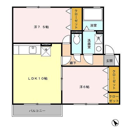 メリディアン(2LDK/2階)の間取り写真
