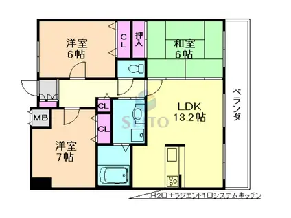 ロイヤルパティオ矢野第3マンション(3LDK/3階)の間取り写真