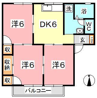 プレセジュール貝原 A棟(3DK/1階)の間取り写真