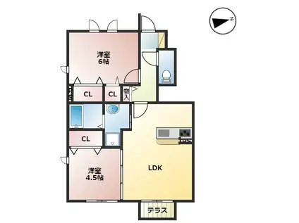 アンソレイエ ファミーユ(2LDK/1階)の間取り写真