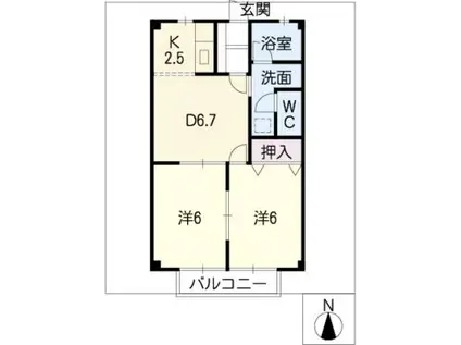 ヴィーブル養老(2DK/1階)の間取り写真