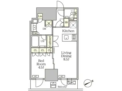 ザ・パークハビオ大森山王(1LDK/2階)の間取り写真