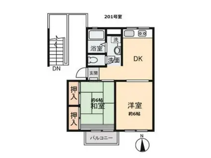 アクトーワン(2DK/2階)の間取り写真