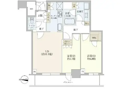 プレミストタワー大阪新町ローレルコート(2LDK/37階)の間取り写真