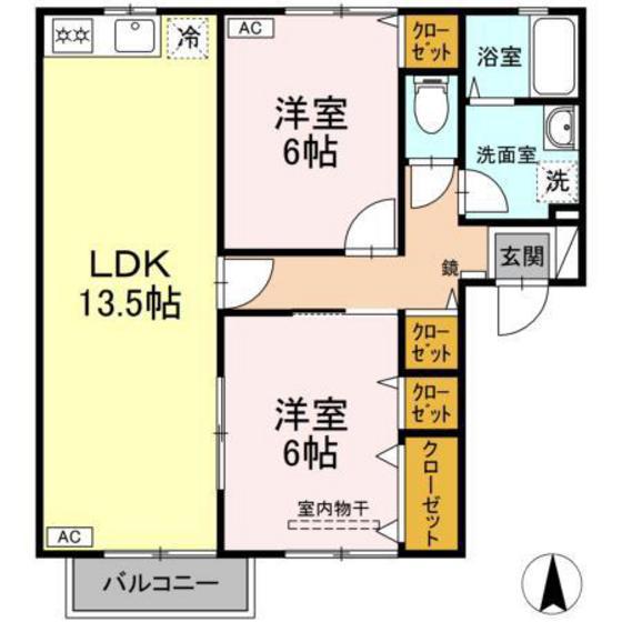 プリエールB(3DK/2階)の間取り写真
