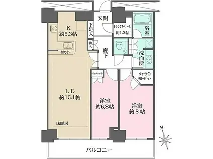 Wコンフォートタワーズウエスト(2LDK/12階)の間取り写真