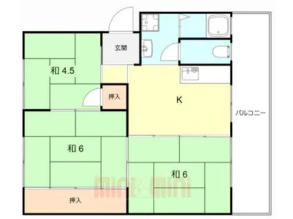 新北野第一コーポ(3DK/4階)の間取り写真