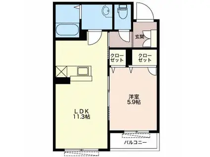 シャーメゾン牧野(1LDK/2階)の間取り写真