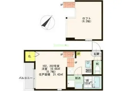 ハーモニーテラス南大野田(1K/1階)の間取り写真