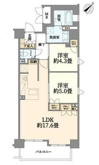 プレサンスロジェ横浜関内(2LDK/10階)の間取り写真