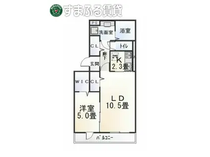 グリーンシティ竜美K棟(1LDK/3階)の間取り写真