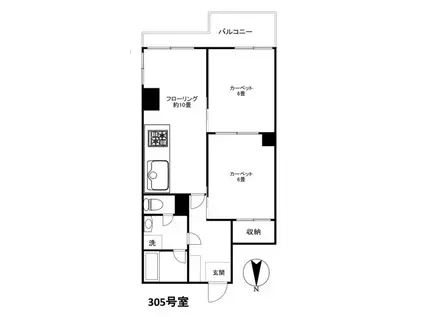 ライオンズマンション沼袋(2LDK/3階)の間取り写真