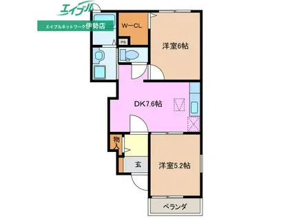 ボワ・フルール(2DK/1階)の間取り写真