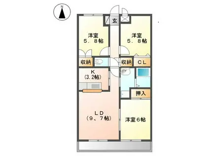 シャングリラ弐番館(3LDK/2階)の間取り写真