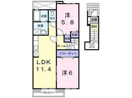 メゾンオアシス(2LDK/2階)の間取り写真