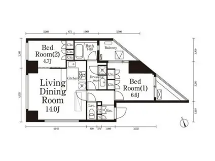 パークキューブ春日安藤坂(2LDK/14階)の間取り写真