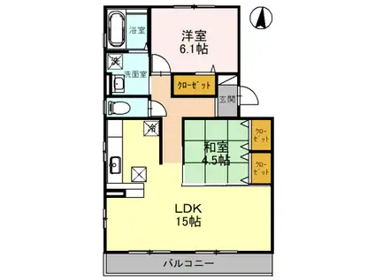 クロスロードII B棟(2LDK/1階)の間取り写真