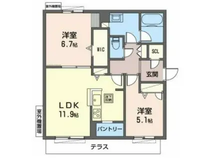 シャーメゾン シエル(2LDK/1階)の間取り写真