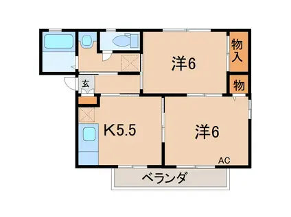 ボヌール笹谷A(2K/2階)の間取り写真