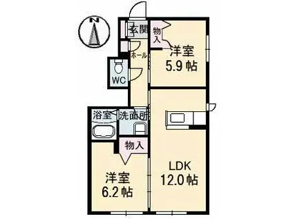 ラ・パルテール平井 七番館(2LDK/1階)の間取り写真