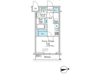 デュオフラッツ千歳船橋(1K/1階)の間取り写真