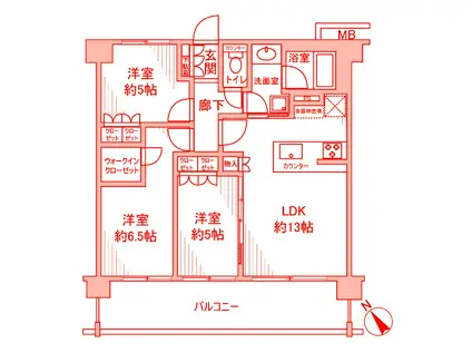 サンクレイドルさがみ野(3LDK/4階)の間取り写真