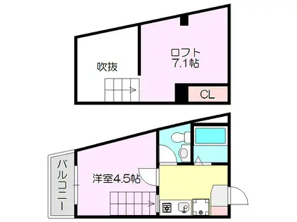 バートンハウス西淡路(1SK/1階)の間取り写真