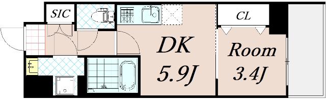 阪急京都線 西京極駅 徒歩17分 7階建 築1年(1DK/6階)の間取り写真