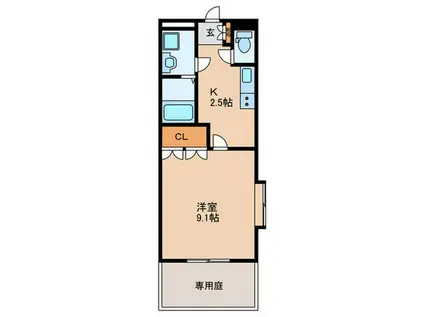 レイクレアI(1K/1階)の間取り写真