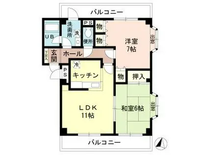 イデアルTI(2LDK/1階)の間取り写真