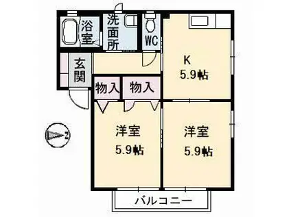 シャーメゾン石田C棟(2K/2階)の間取り写真