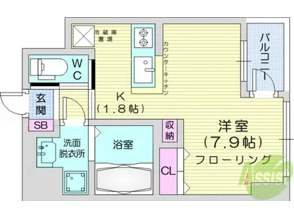 KDXレジデンス仙台駅東(ワンルーム/4階)の間取り写真