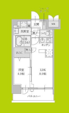 プランドール新北野(1LDK/4階)の間取り写真