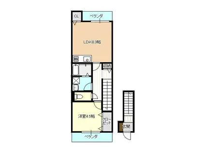 エターナルレジデンス久山台B(1LDK/2階)の間取り写真