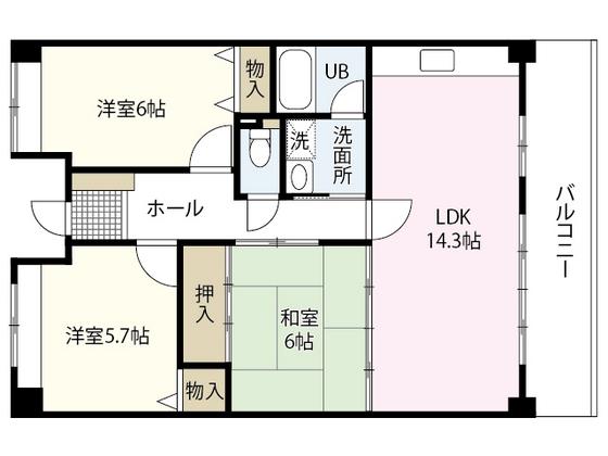 クレール安芸(3LDK/4階)の間取り写真