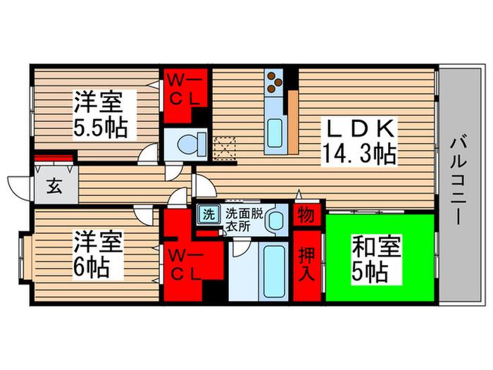 レジディア東松戸(3LDK/1階)の間取り写真