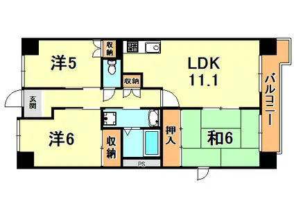 リヴェール御影(3LDK/9階)の間取り写真